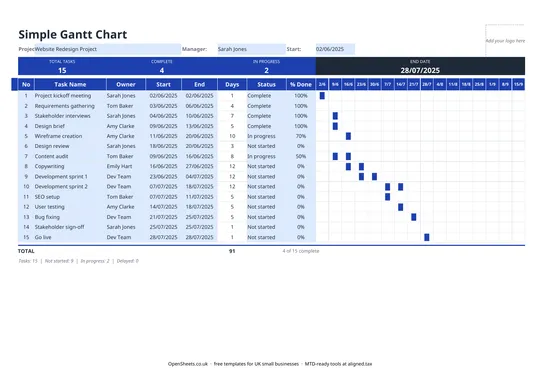 Preview of Free Gantt chart template for Excel