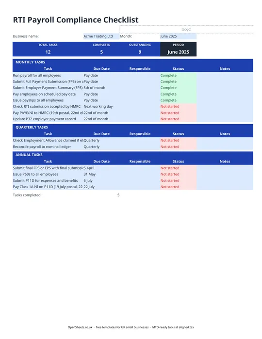 Preview of Free UK RTI payroll checklist